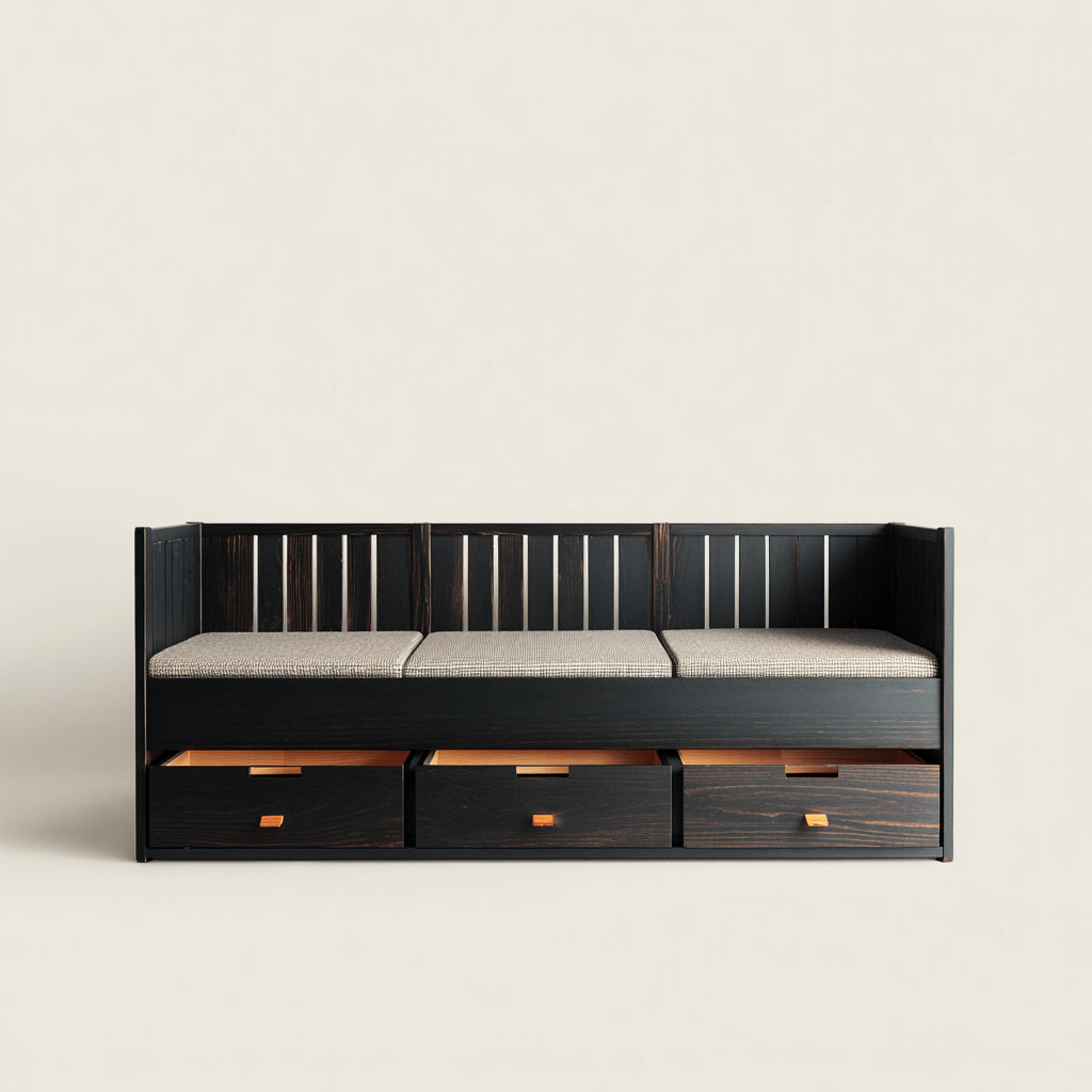 Sof¨¢ cama de madera maciza 200x100x90 cm - negro - dise?o contempor¨¢neo para dormitorio