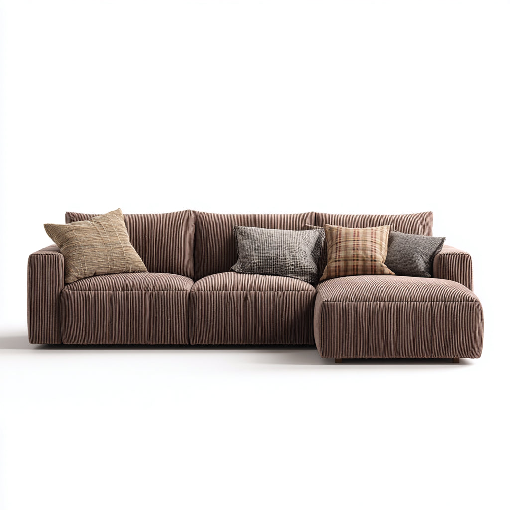 Sof¨¢ rinconero de tela pana 260x165x90 cm - marr¨®n - para sal¨®n - dise?o moderno y confortable