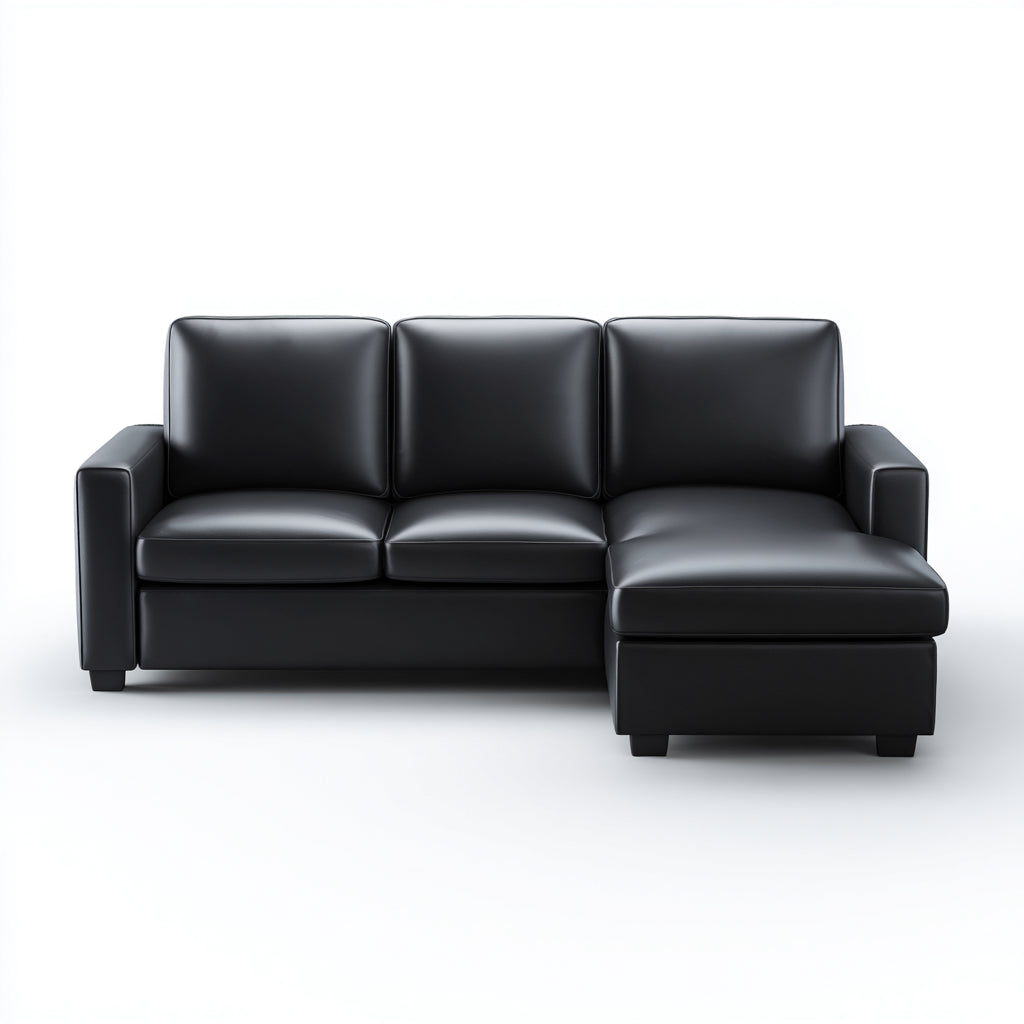 Sof¨¢ rinconero de piel sint¨¦tica 260x165x90 cm - negro - para sal¨®n - dise?o moderno minimalista